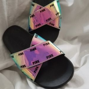 PINK cute and comfy IRIDESCENT  SLIDES!